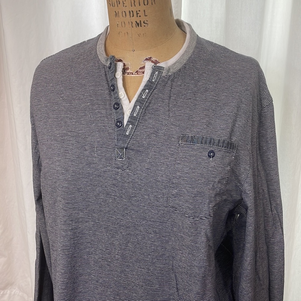 Angelo Litrico blue/gray railroad striped long or adjustable sleeves tee, 2XL